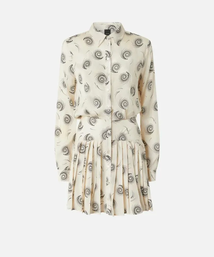Women Dresses Pinko Mini Shirt Dress In Twill With Swirl Print Creamblack Women Dresses Pinko Mini Shirt Dress In Twill With Swirl Print Creamblack
