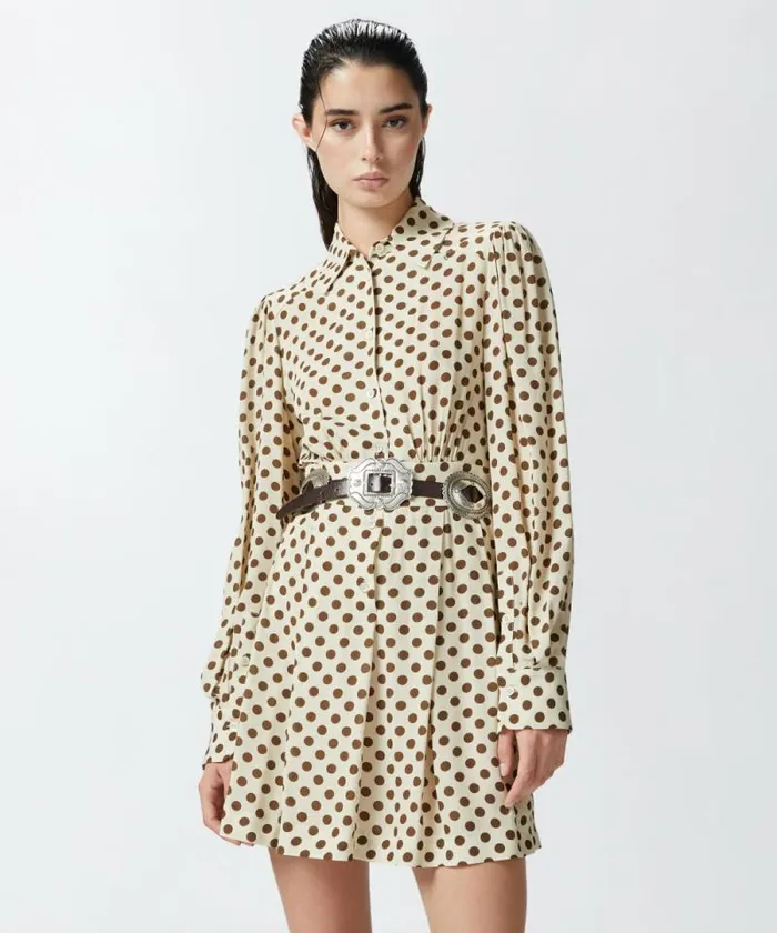 Women Dresses Pinko Polkadot Shirt Dress Beigebrown Women Dresses Pinko Polkadot Shirt Dress Beigebrown
