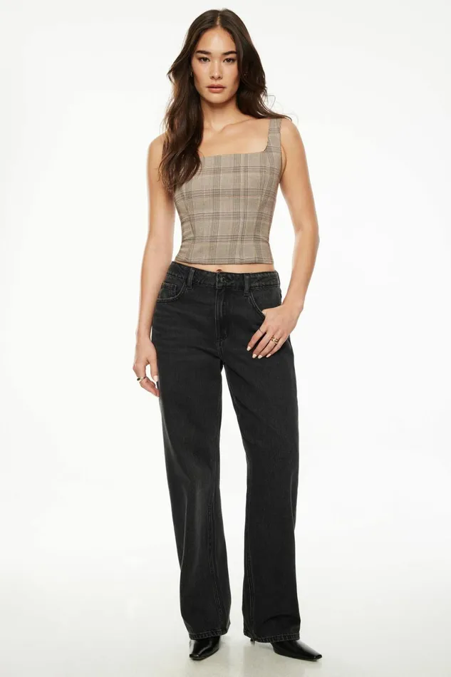 Women Dynamite Blouses and Tops Karla Square Neck Corset Top Brown