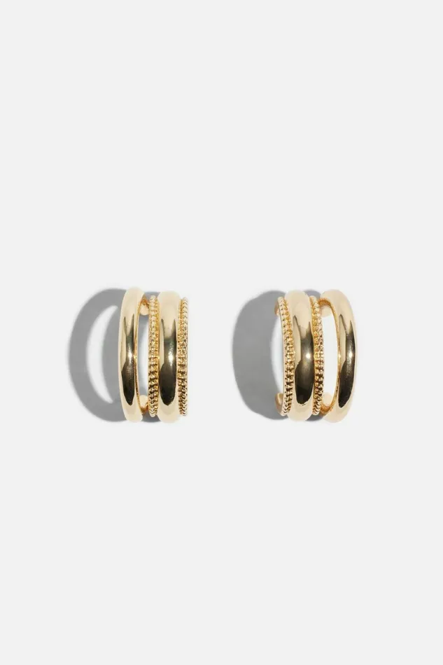 Women Dynamite Earrings Double Textured Hoop Earrings Yellow