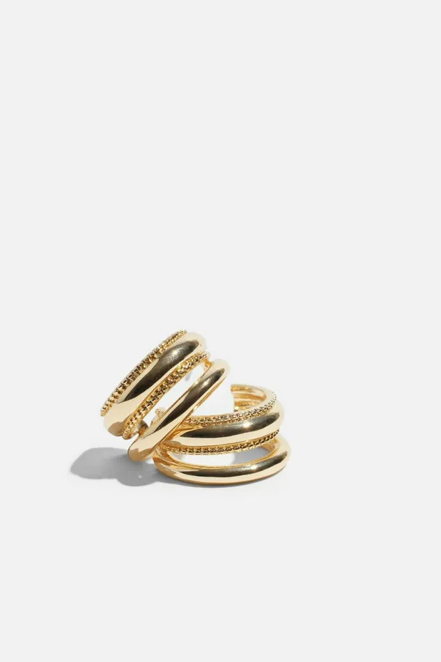 Women Dynamite Earrings Double Textured Hoop Earrings Yellow
