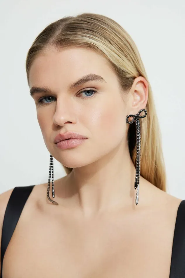 Women Dynamite Earrings Oversized Hanging Gem Bow Earrings BLACK