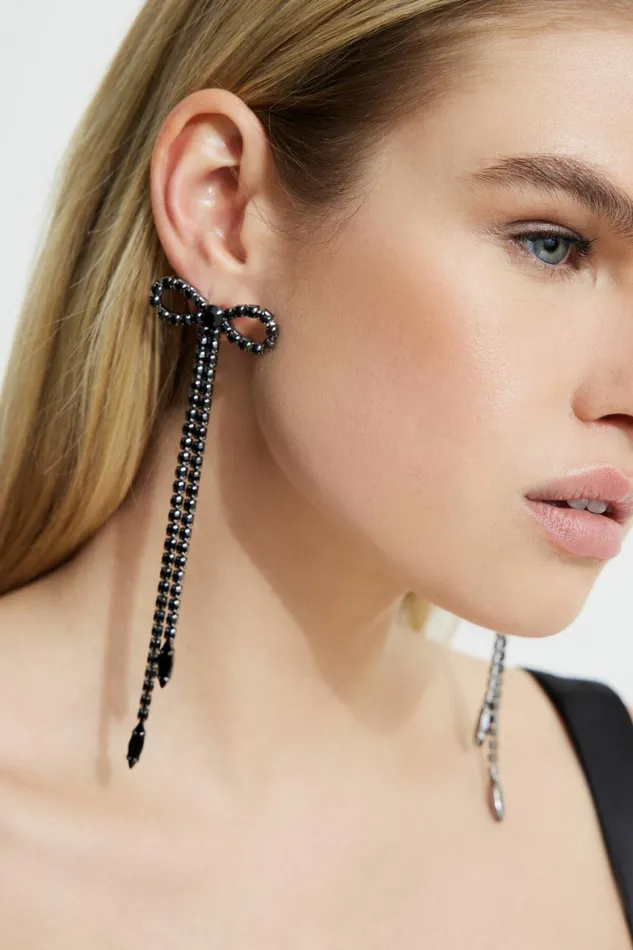 Women Dynamite Earrings Oversized Hanging Gem Bow Earrings BLACK