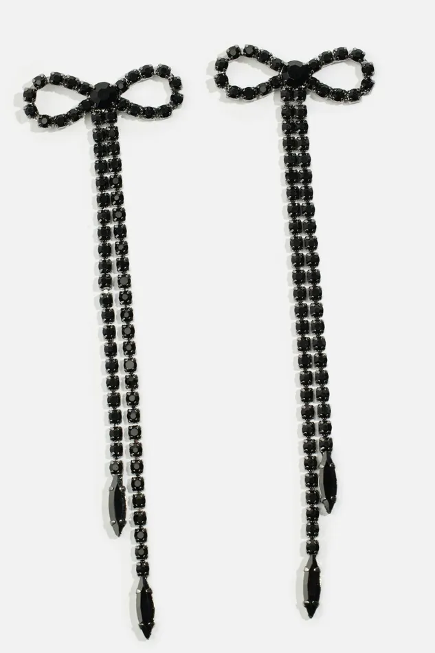 Women Dynamite Earrings Oversized Hanging Gem Bow Earrings BLACK