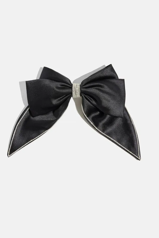Women Dynamite Hair Accessories Gem Bow Satin Hair Clip BLACK