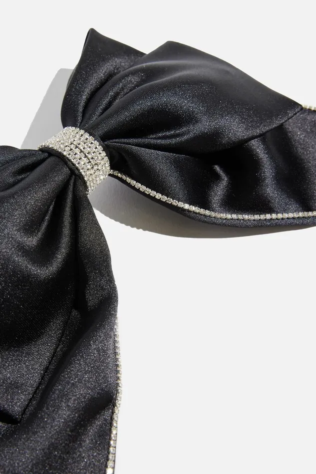 Women Dynamite Hair Accessories Gem Bow Satin Hair Clip BLACK