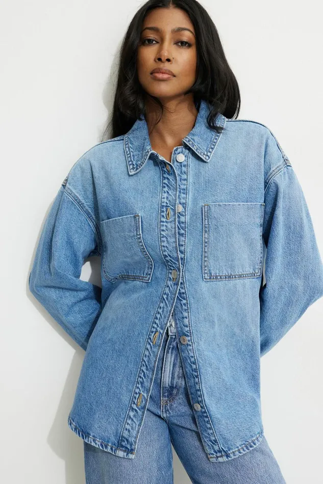 Women Dynamite Jeans and Denim Buttoned Denim Shirt Blue