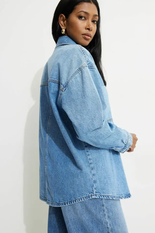 Women Dynamite Jeans and Denim Buttoned Denim Shirt Blue