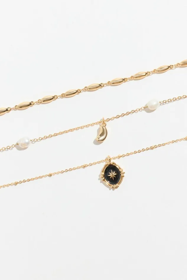Women Dynamite Necklaces 3Pack Celestial Charms and Pearl Necklaces White