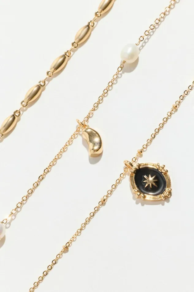 Women Dynamite Necklaces 3Pack Celestial Charms and Pearl Necklaces White