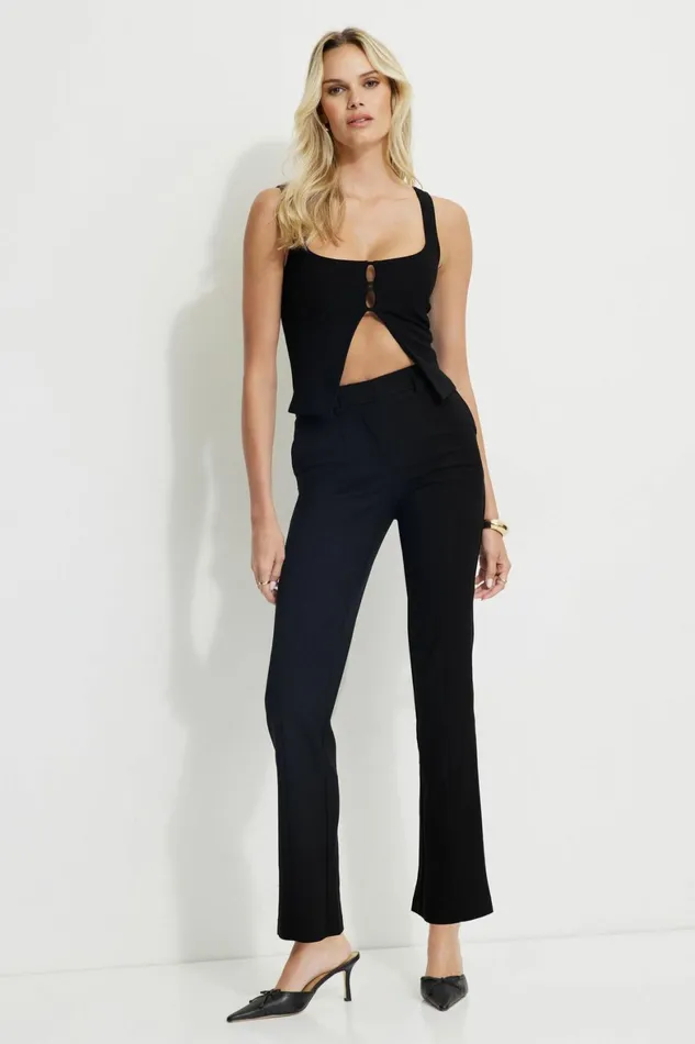 Women Dynamite Pants Front Seam Bootcut Pants Black