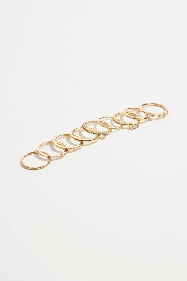 Women Dynamite Rings 9Pack Delicate Gemmed Rings White
