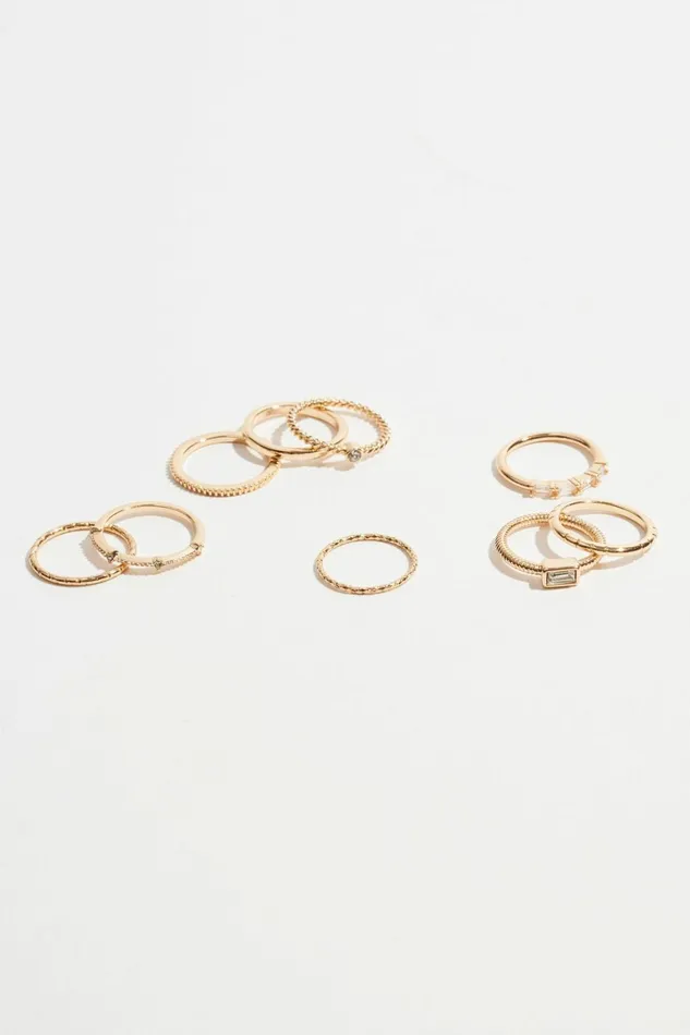 Women Dynamite Rings 9Pack Delicate Gemmed Rings White