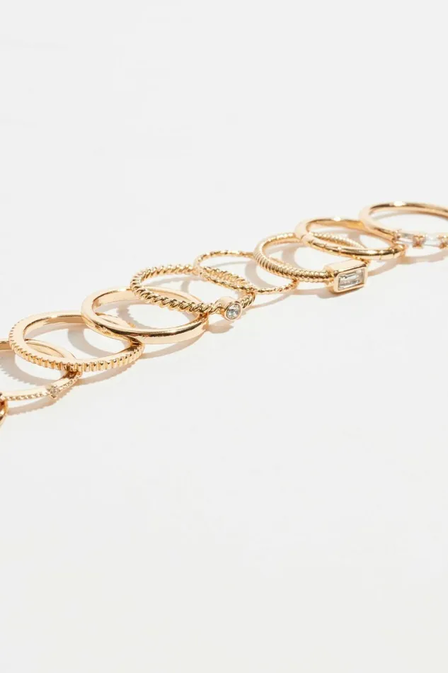 Women Dynamite Rings 9Pack Delicate Gemmed Rings White