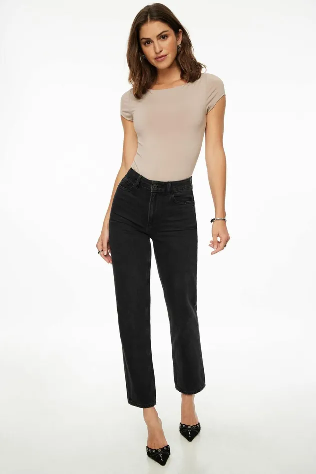 Women Dynamite Short Sleeve Tops Romie Sculpt Boat Neck Bodysuit Grey