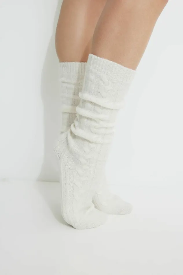 Women Dynamite Socks and Tights Heavenlyarn Cable Knit Calf High Socks Beige