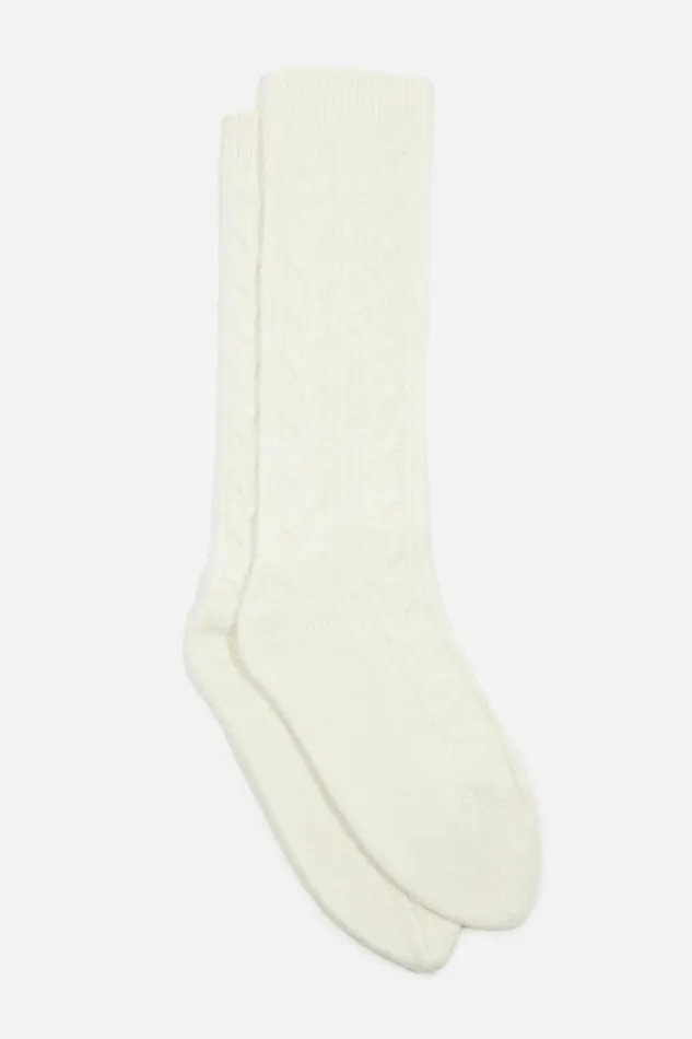Women Dynamite Socks and Tights Heavenlyarn Cable Knit Calf High Socks Beige