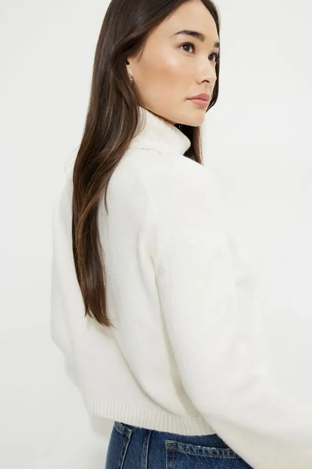 Women Dynamite Sweaters and Cardigans Heavenlyarn Cropped Turtleneck Sweater Beige