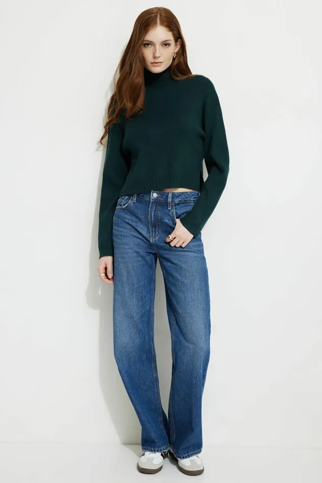 Women Dynamite Tops Cropped Turtleneck Sweater Green