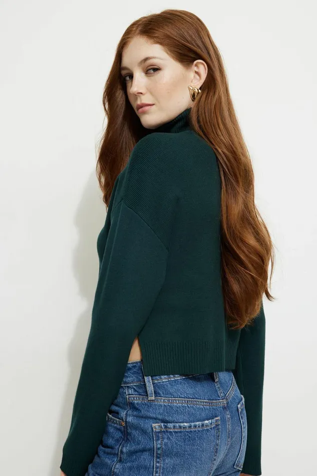 Women Dynamite Tops Cropped Turtleneck Sweater Green