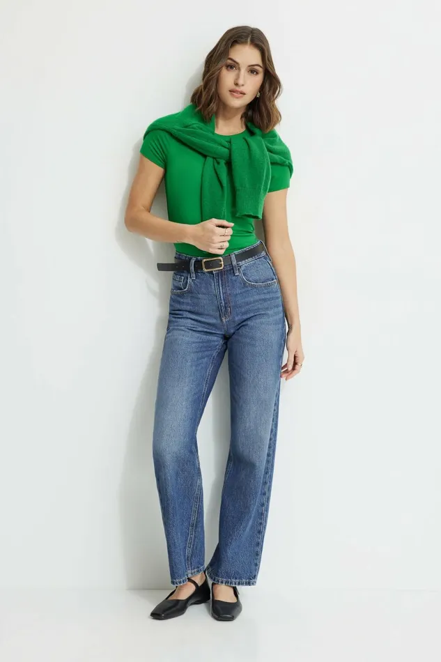 Women Dynamite Tops Drea Jersey Crewneck T Shirt Green