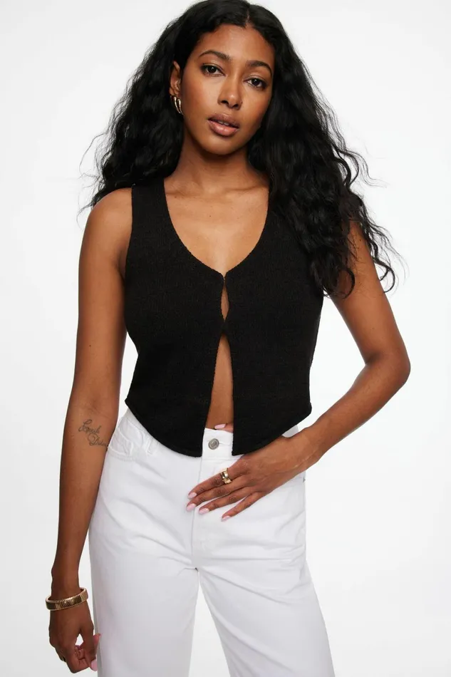 Women Dynamite Tops Keyhole Knit Vest Black