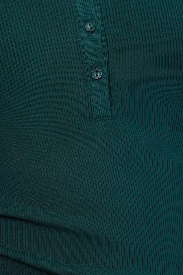 Women Dynamite Tops Ribbed Long Sleeve Polo Green