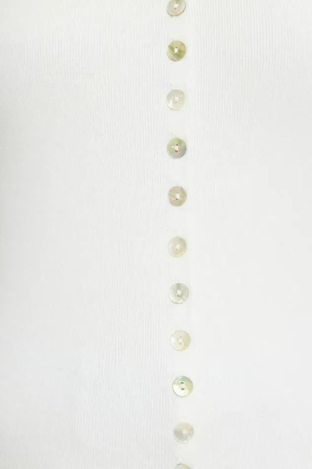 Women Dynamite Tops Ribbed Pearl Button Vest White