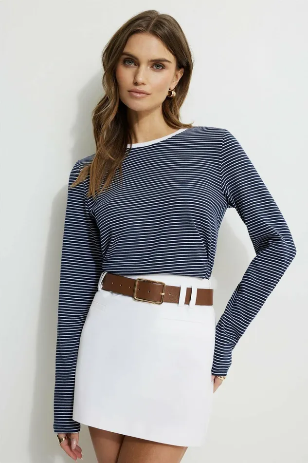 Women Dynamite Tops Striped Long Sleeve TShirt Blue