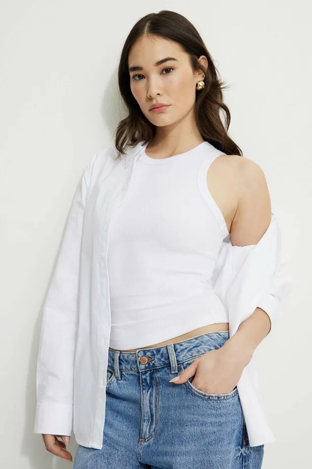 Women Dynamite Tops Tedi Ribbed Tank Top White