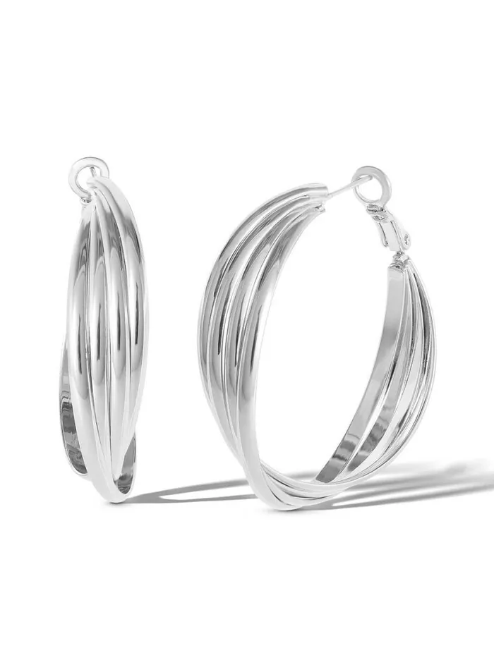 Women Earrings Jessica Simpson Twisted Layered Hoop Earrings In Silver