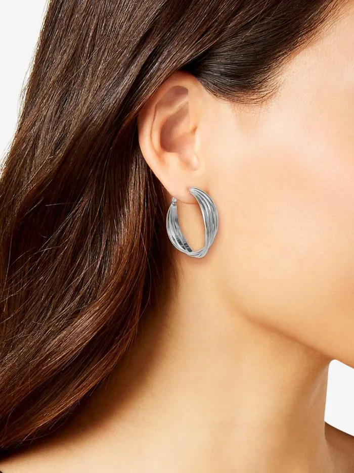 Women Earrings Jessica Simpson Twisted Layered Hoop Earrings In Silver