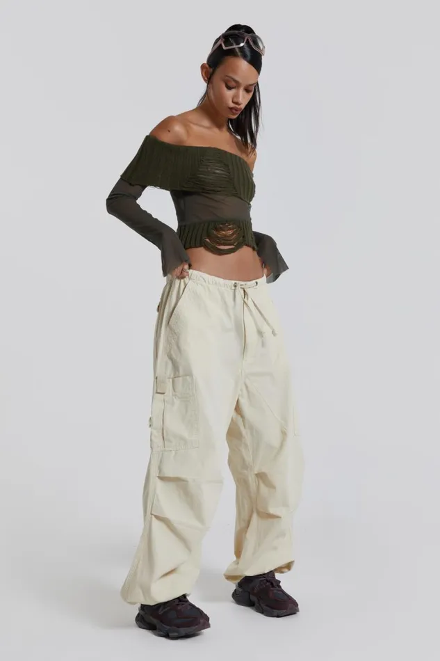 Women Ecru Parachute Cargo Pants Jaded London Trousers and Pants