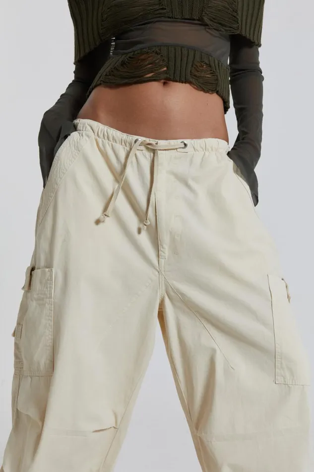 Women Ecru Parachute Cargo Pants Jaded London Trousers and Pants