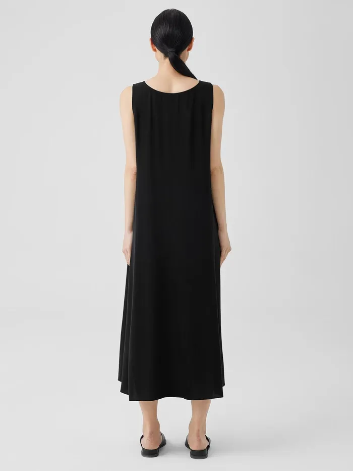 Women Eileen Fisher Dresses and Skirts Silk Georgette Crepe Scoop Neck Dress Black