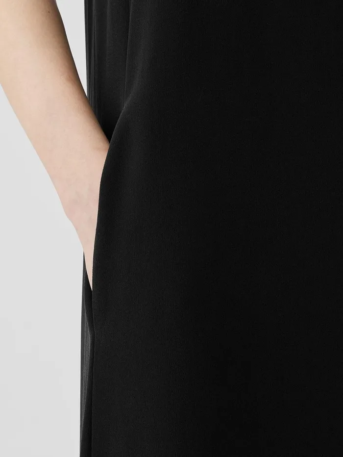 Women Eileen Fisher Dresses and Skirts Silk Georgette Crepe Scoop Neck Dress Black