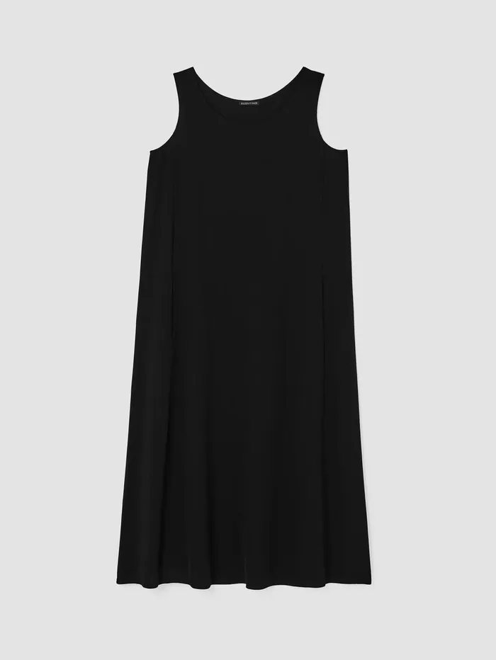 Women Eileen Fisher Dresses and Skirts Silk Georgette Crepe Scoop Neck Dress Black