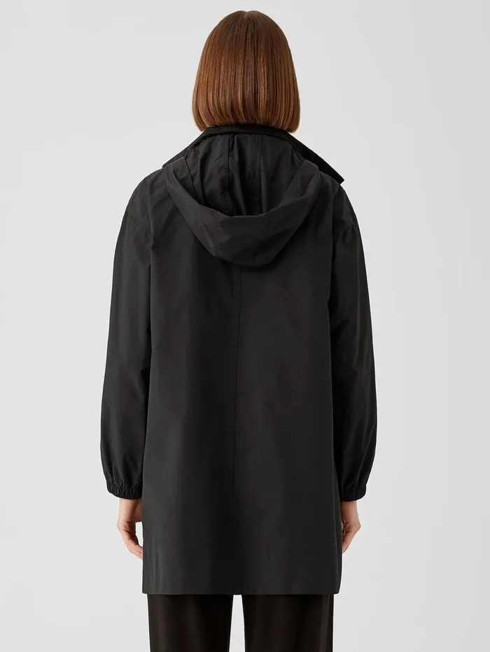 Women Eileen Fisher Jackets Coats and Vests Light Cotton Nylon Stand Collar Long Coat Black