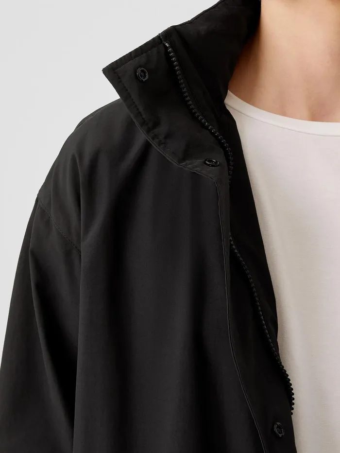 Women Eileen Fisher Jackets Coats and Vests Light Cotton Nylon Stand Collar Long Coat Black