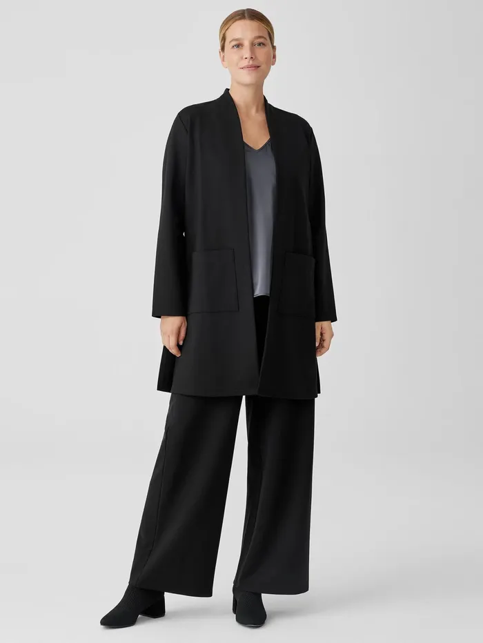 Women Eileen Fisher Jackets Coats and Vests Washable Flex Ponte Long Jacket Black