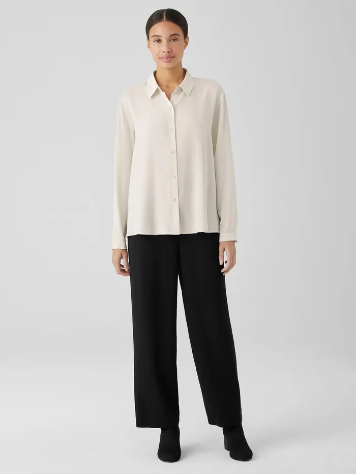 Women Eileen Fisher Pants Shorts and Jumpsuits Silk Georgette Crepe Straight Pant Black