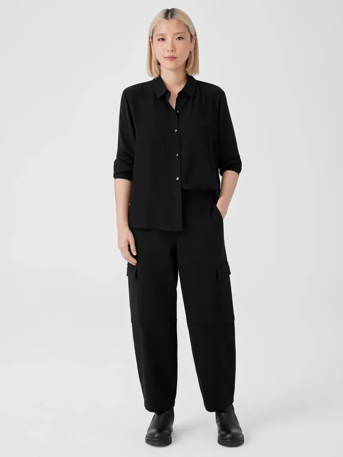 Women Eileen Fisher Pants Shorts and Jumpsuits Washable Flex Ponte Cargo Lantern Pant Black