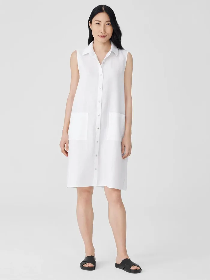 Women Eileen Fisher Petite Organic Linen Sleeveless Dress White