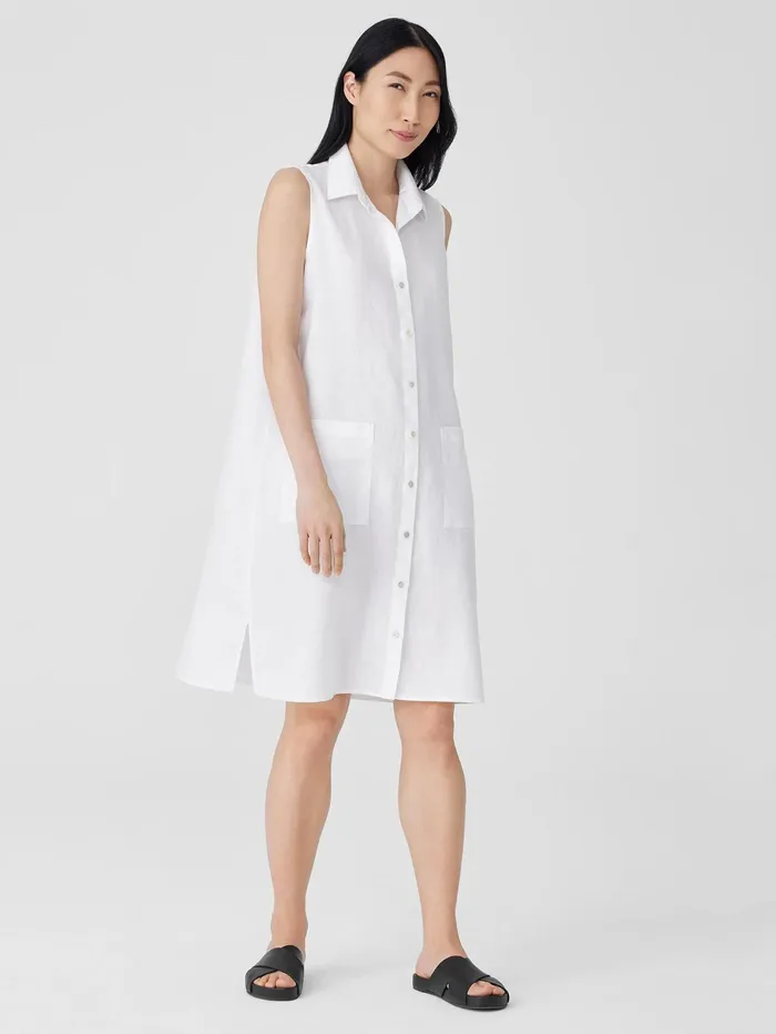 Women Eileen Fisher Petite Organic Linen Sleeveless Dress White