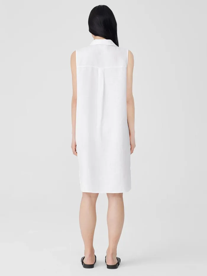 Women Eileen Fisher Petite Organic Linen Sleeveless Dress White
