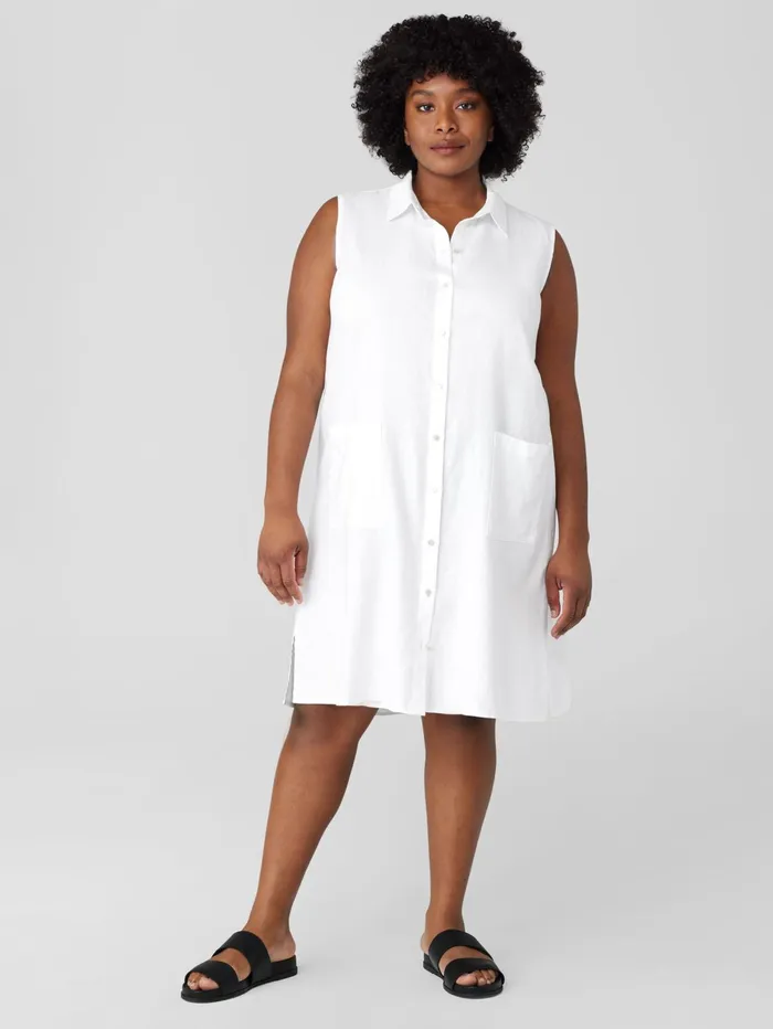Women Eileen Fisher Petite Organic Linen Sleeveless Dress White