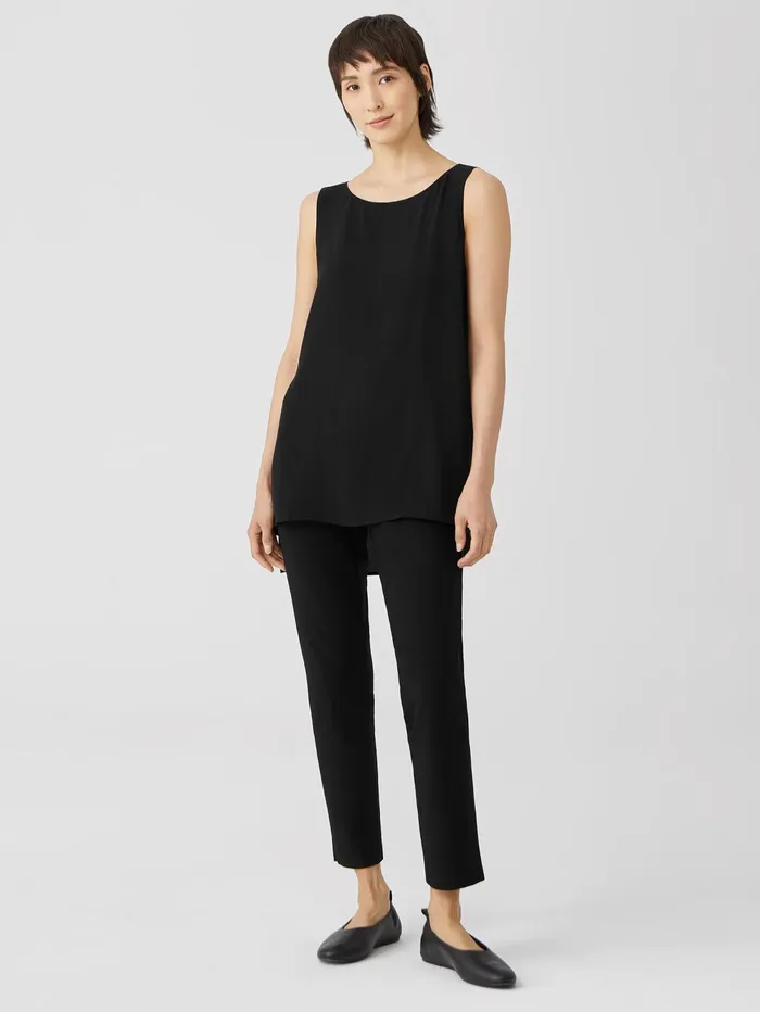 Women Eileen Fisher Petite Silk Georgette Crepe Bateau Neck Tank Black