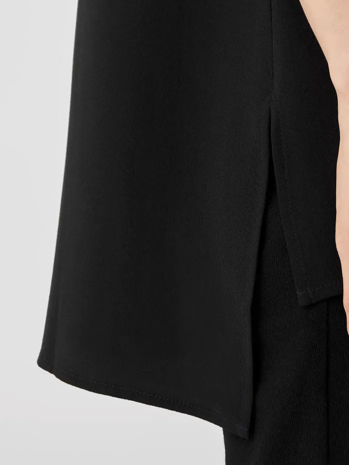 Women Eileen Fisher Petite Silk Georgette Crepe Bateau Neck Tank Black