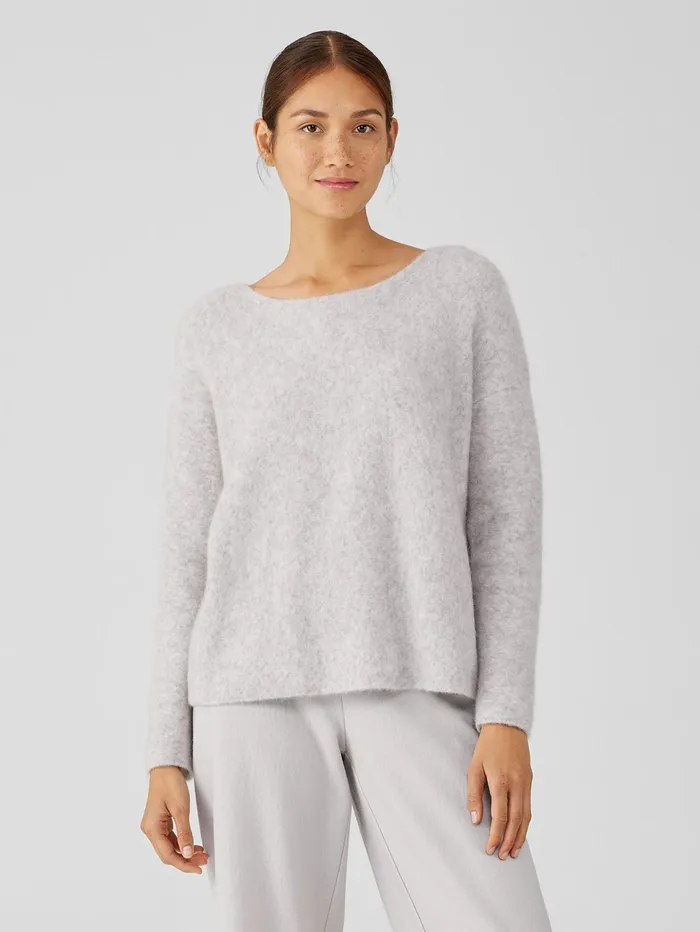 Women Eileen Fisher Sweaters and Cardigans Cashmere Silk Bliss Boatneck Top Pearl Women Eileen Fisher Sweaters and Cardigans Cashmere Silk Bliss Boatneck Top Pearl