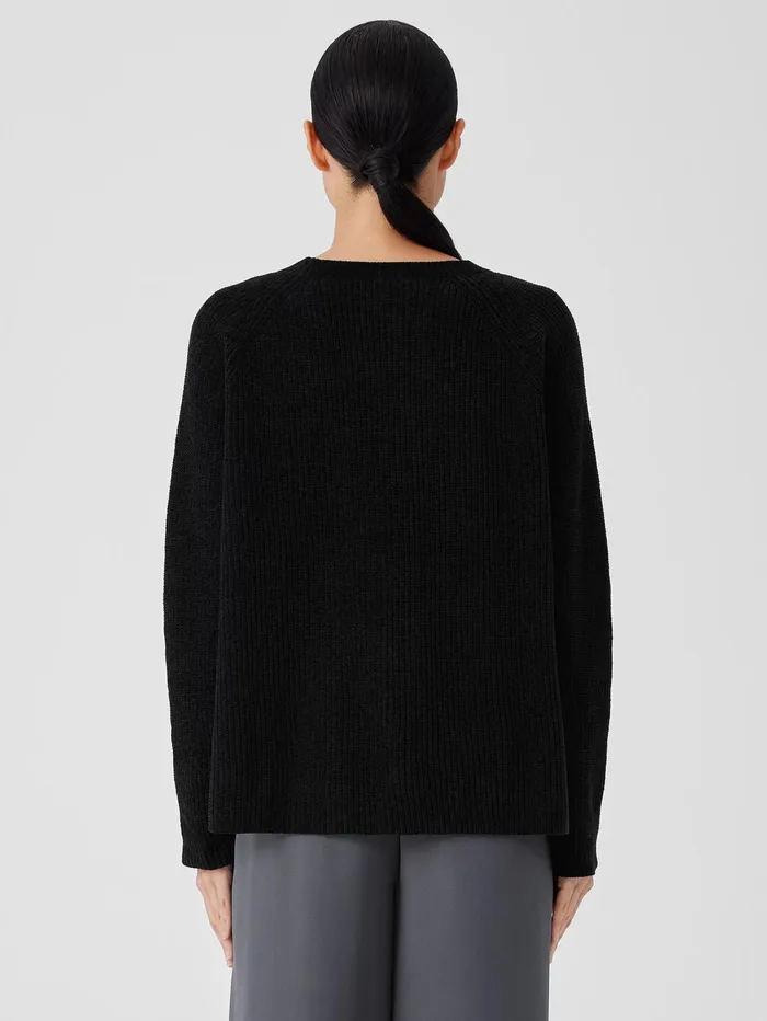 Women Eileen Fisher Sweaters and Cardigans Organic Cotton Chenille Crew Neck Top Black